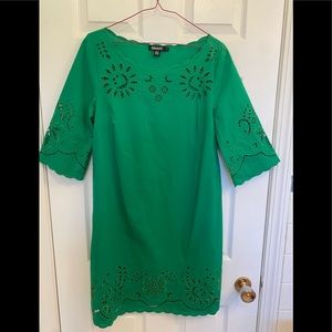 DKNY Green Cotton Broderie Eyelet Dress - Size Small